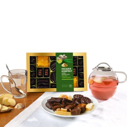 Gemischtes Ingwerkonfekt  dekorativ darfestellt zur Teezeit