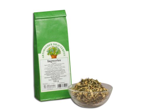 Ingwertee lose in der Schüssel vor der Verpackung