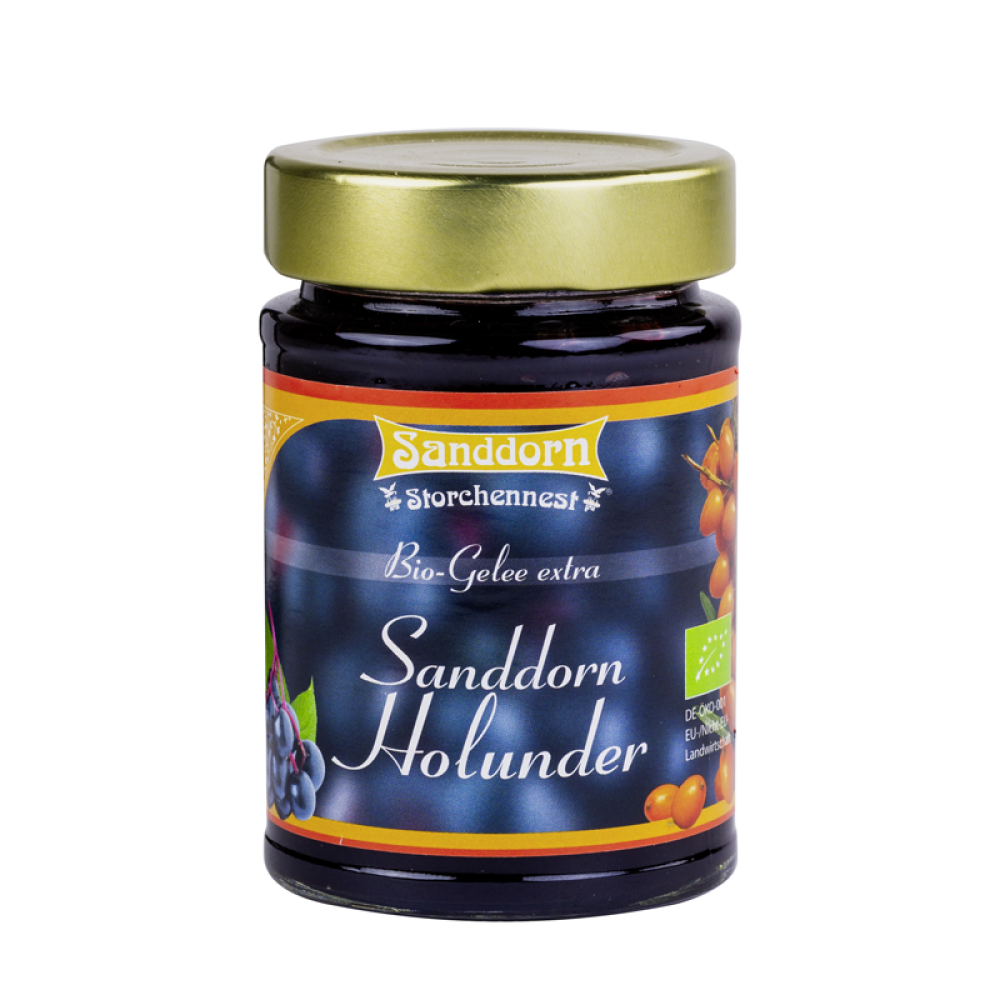Sanddorn-Holunder Bio-Gelee extra im 225 g Glas