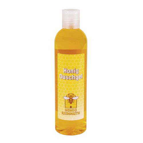 Honig Duschgel in einer durchsichtigen Plastikflasche