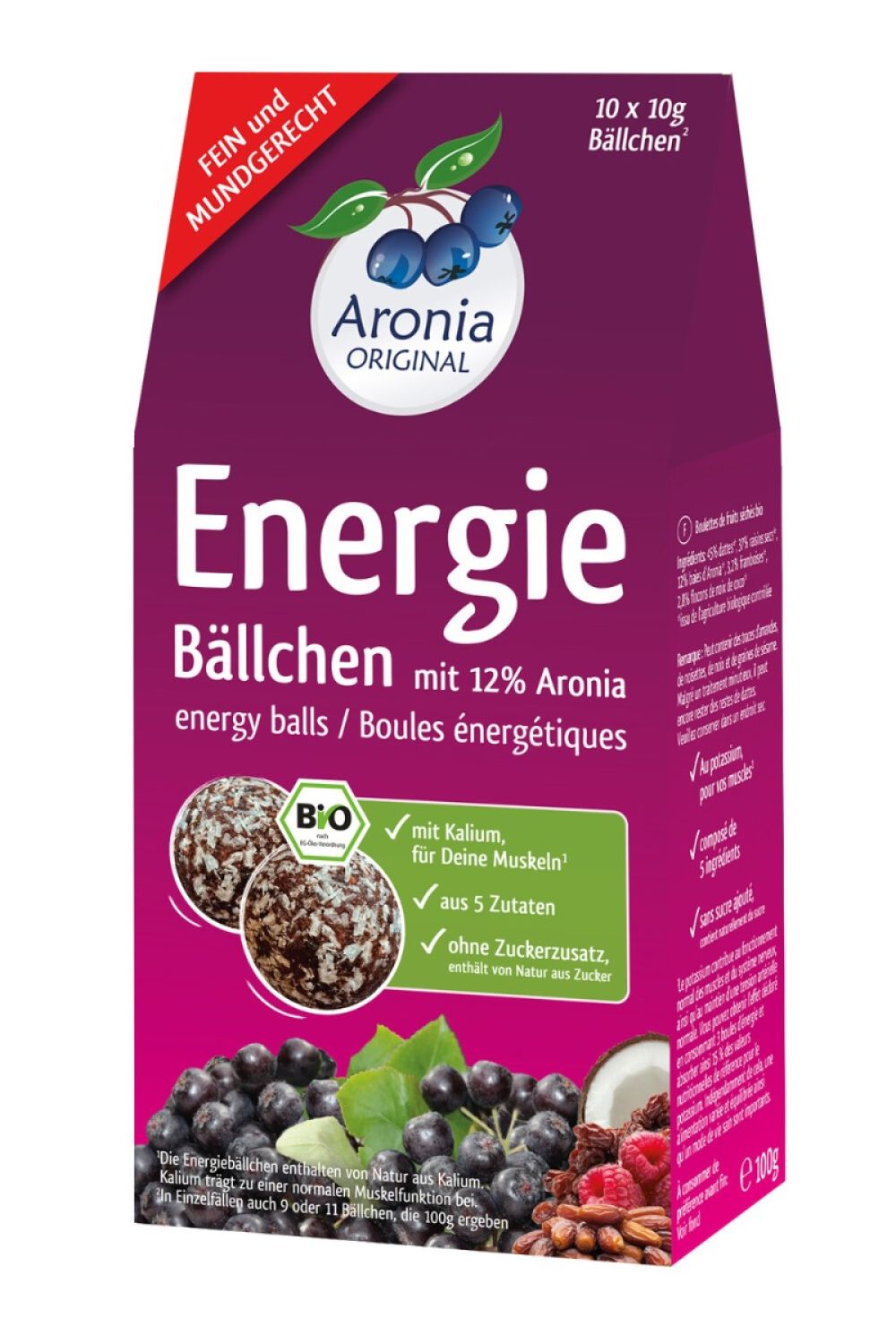 Bio Aronia Energiebällchen, verpackt