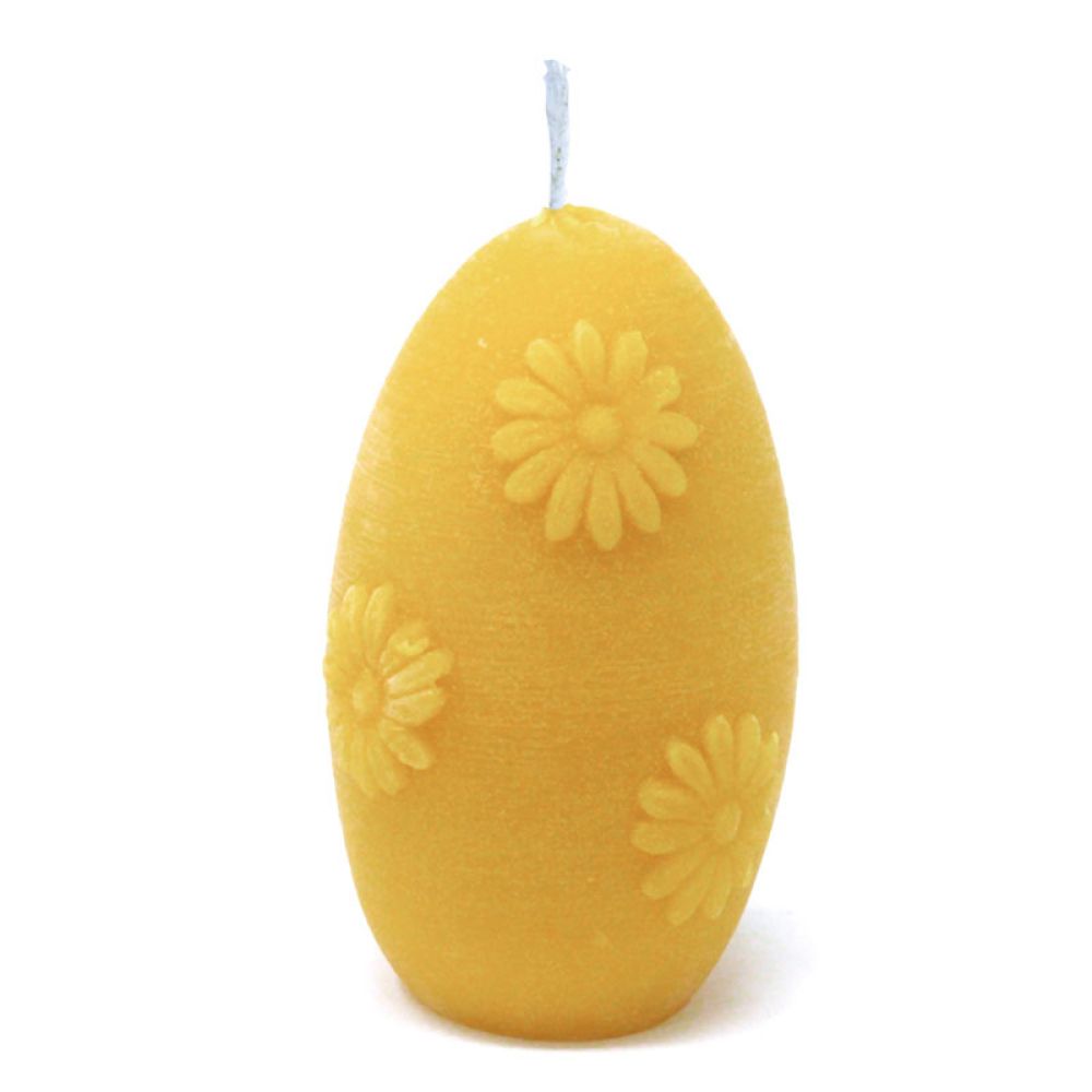 Kerze aus Bienenwachs in Form eines Ostereis mit Blumenmotiv