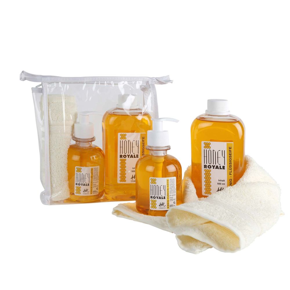 Flüssigseifen Geschenkset mit Handtusch und Kosmetikbeutel