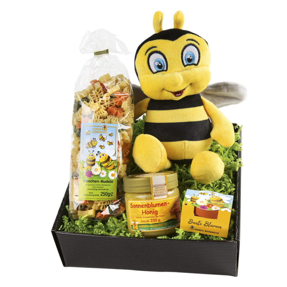 Bienen Geschenk Box mit Bienenprodukten und Kuscheltier