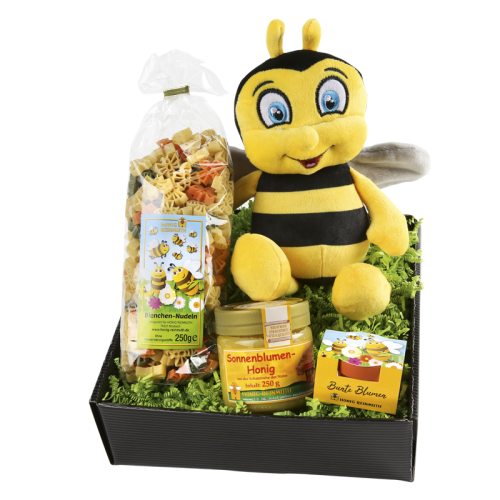 Bienen Geschenk Box mit Bienenprodukten und Kuscheltier