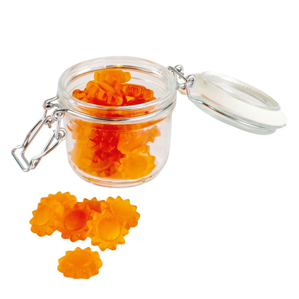 Ingwer Fruchtgummis dekorativ im Gläschen