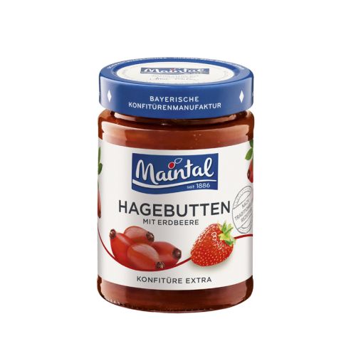 Hagebutten Hiffenmark mit Erdbeere im Glas