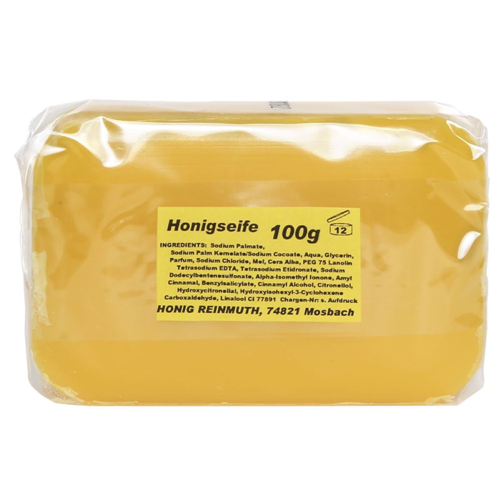 Honigseife in klarer Folie eingepackt