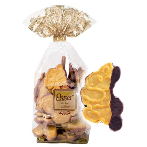 Butterplätzchen in Hasenform mit Schokoschicht