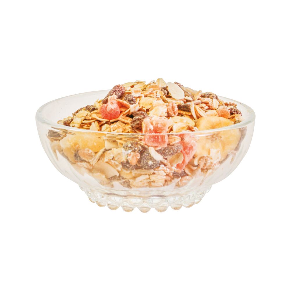 Exotische Müsli-Mischung in einer Glasschale