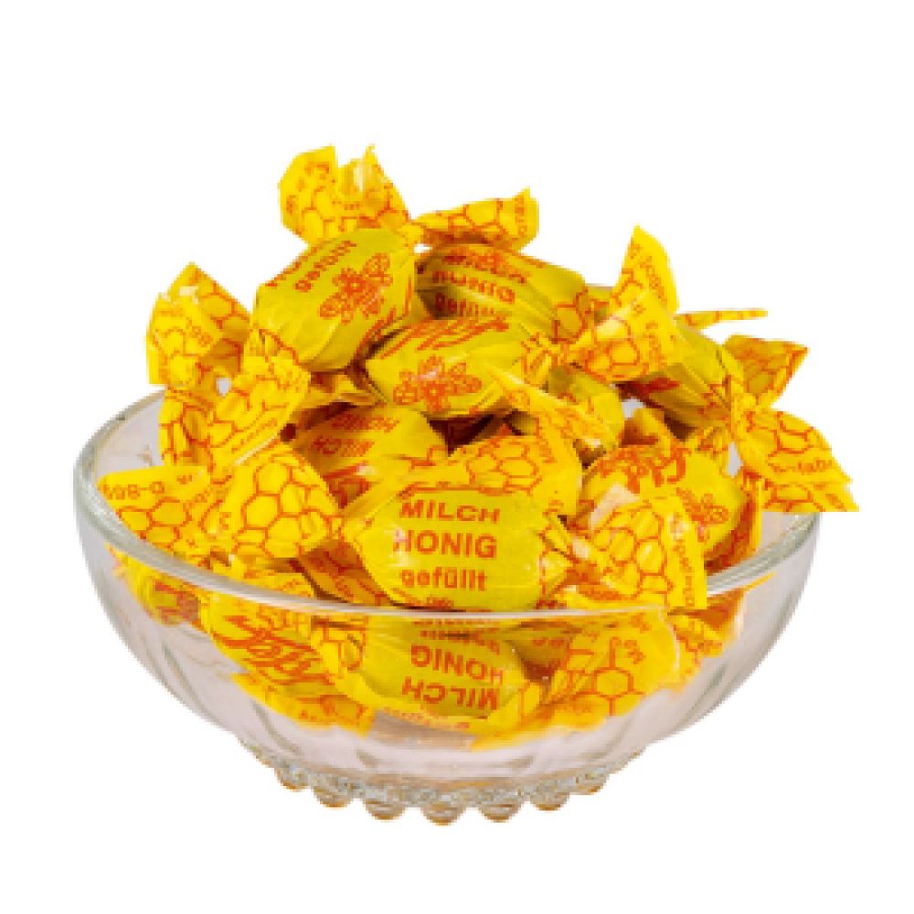 Leckere Bonbons mit Karamellgeschmack, gefült mit Honig