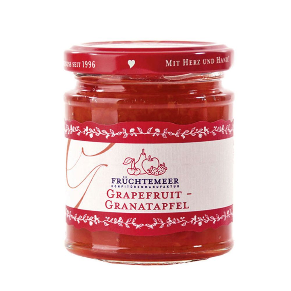 Grapefruit-Granatapfel Fruchtaufstrich im Glas
