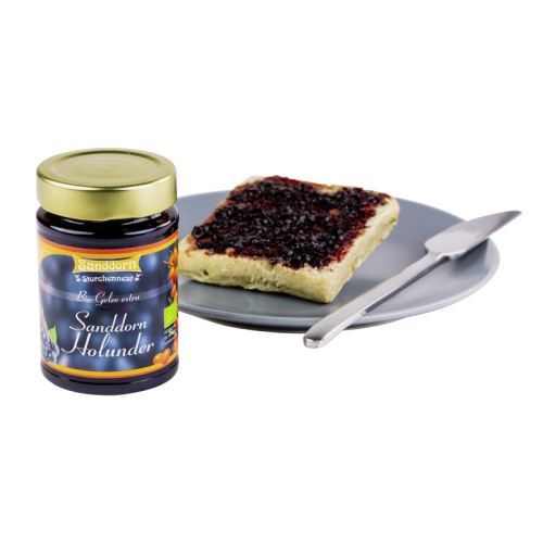Sanddorn-Holunder Bio-Gelee extra im 225 g Glas
