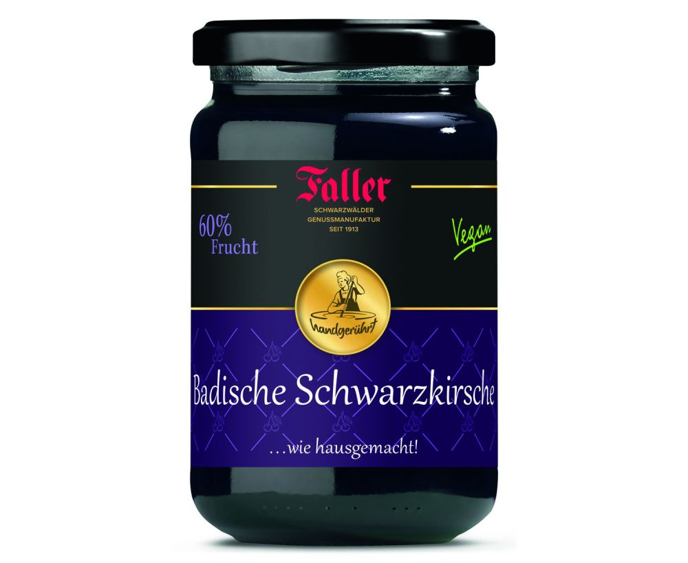 Faller Badische Schwarzkirsch-Konfitüre im Glas 